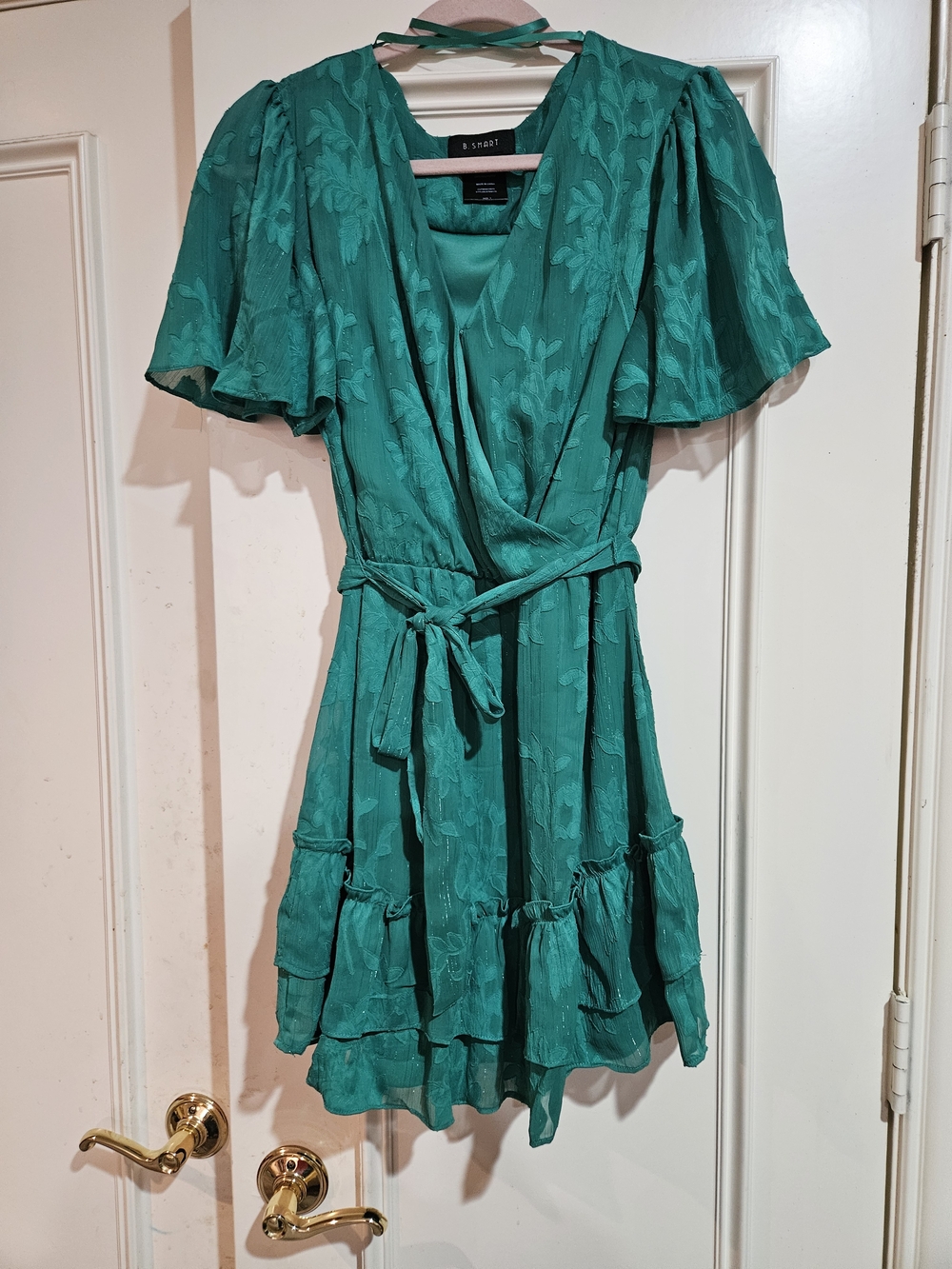 B. Smart Teal Floral Wrap Dress with Tie Waist